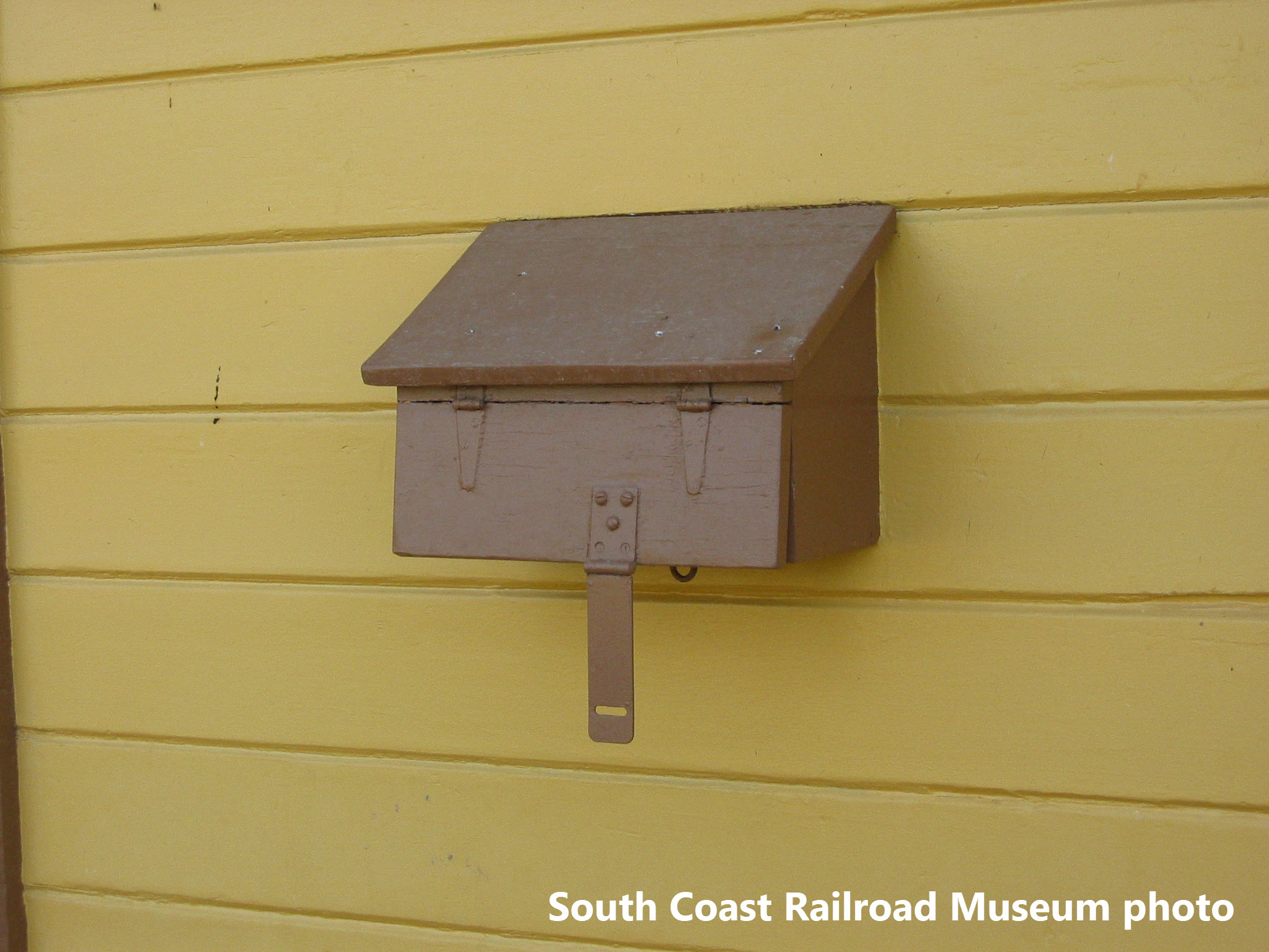 Picture of the Way Bill box on the outside of the Goleta Depot